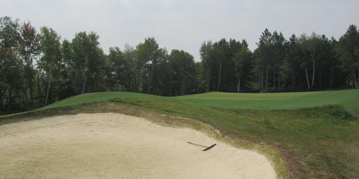 The revetted faces of the bunkers on The Lehman 18 are reare in the upper Midwest.